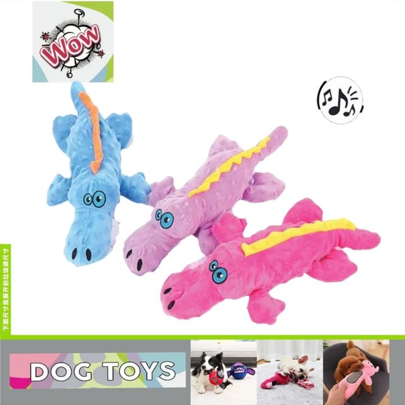 Wow Sesli Peluş Timsah Köpek Oyuncağı 40 cm (1 Adet)