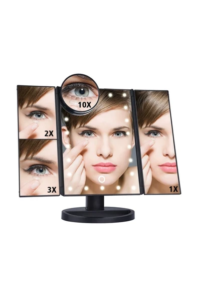 LAND OF MYTH Büyütmeli 24 Led Işıklı Makyaj Aynası, 3 Panel, Katlanabilir, Dokunmatik Sensörlü (siyah) - 3