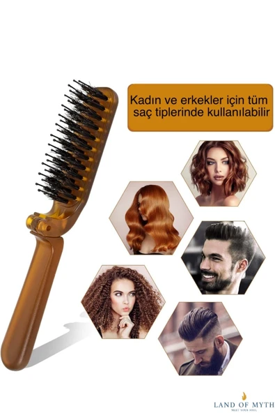 LAND OF MYTH LOM1291 Çanta Tipi Katlanabilir Saç Açma Tarama Fırçası – Kehribar - 6