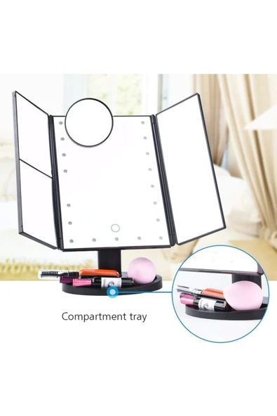 LAND OF MYTH Büyütmeli 24 Led Işıklı Makyaj Aynası, 3 Panel, Katlanabilir, Dokunmatik Sensörlü (siyah) - 4