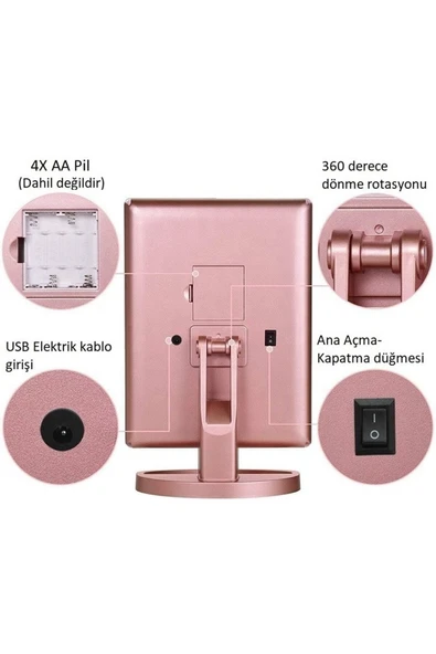 LAND OF MYTH Işıklı Makyaj Aynası 24 Led 1x-2x-3x+10x Hd Zoom, 3 Panel - 5