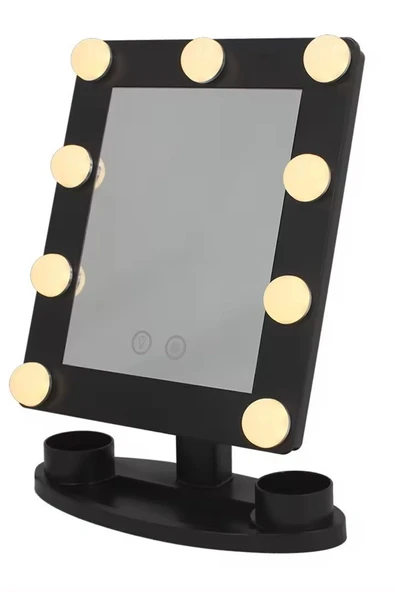 LAND OF MYTH Lom2092- Mini Hollywood Style 9 Led Ampül, 2 Renk Led Işıklı Makyaj Aynası, Dokunmatik Sensör -Siyah - 2