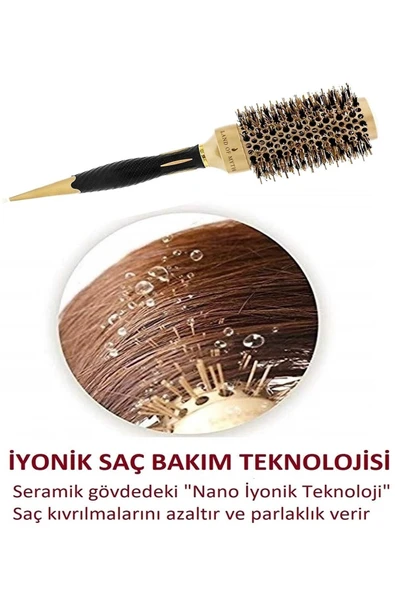 LAND OF MYTH 43 mm-Lom1143 Nano Teknoloji Seramik + İyonik Termal Fön Saç Fırçası, Doğal At Kılı Diş, Profesyonel - 4