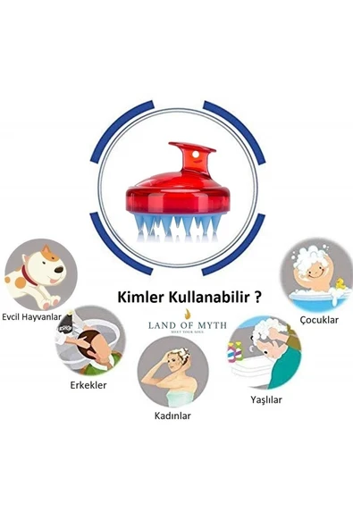 LAND OF MYTH Yumuşak Silikon Dişli Saç Derisi Masaj Şampuan Duş Fırçası, Yetişkin, Çocuk - Evcil Hayv Için -kırmz - 4