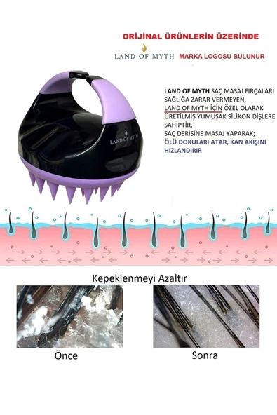 LAND OF MYTH Lom1402 Yeni Yumuşak Silikon Dişli Saç Derisi Masaj Şampuan Duş Fırçası (siyah-lila) - 5