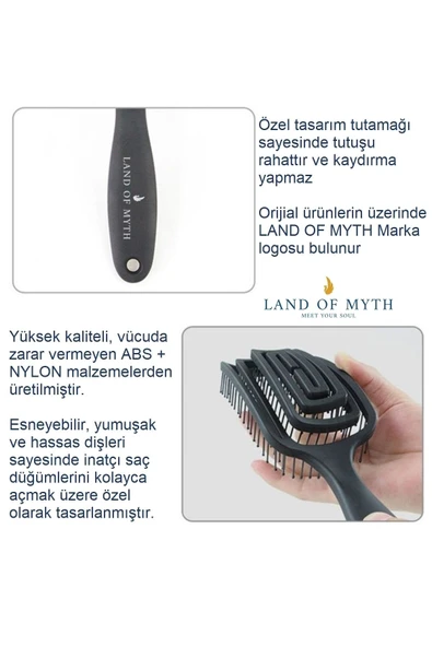 LAND OF MYTH Lom1271 Üç Boyutlu Esnek Saç Açma Ve Tarama Fırçası, Flexible Pro Brush (siyah) - Resim 3