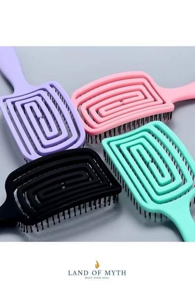 LAND OF MYTH Lom1271 Üç Boyutlu Esnek Saç Açma Ve Tarama Fırçası, Flexible Pro Brush (siyah) - Resim 8