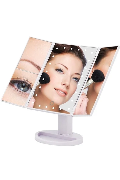LAND OF MYTH 24 Led Işıklı Dokunmatik Katlanabilir Beyaz Makyaj Aynası - 3