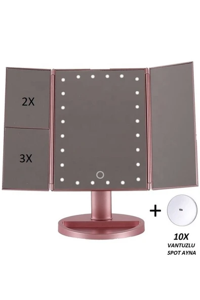 LAND OF MYTH Işıklı Makyaj Aynası 24 Led 1x-2x-3x+10x Hd Zoom, 3 Panel - 2