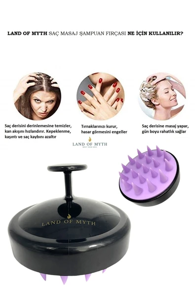 LAND OF MYTH Yumuşak Silikon Dişli Saç Derisi Masaj Şampuan Duş Fırçası Yetişkin Çocuk Evcil Hayvn Için - Siyah - 2