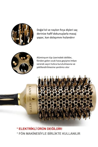 LAND OF MYTH 53 Mm-lom1144 Nano Teknoloji Seramik İyonik Termal Fön Saç Fırçası, Doğal At Kılı Diş, Profesyonel - 2