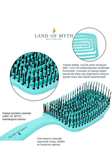 LAND OF MYTH Lom1274 Üç Boyutlu Esnek Saç Açma Ve Tarama Fırçası, Flexible Pro Brush (turkuaz) - 3