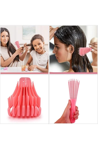 LAND OF MYTH Lom1192 Yeni Nesil Dolaşık Saç Açma Tarama Fırçası Ahtapot Dizayn Esnek Diş Kıvırcık Saç - Pembe - 5