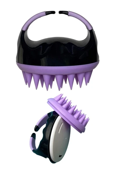 LAND OF MYTH Lom1402 Yeni Yumuşak Silikon Dişli Saç Derisi Masaj Şampuan Duş Fırçası (siyah-lila) - 6