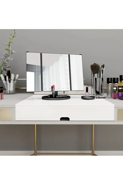 LAND OF MYTH Büyütmeli 24 Led Işıklı Makyaj Aynası, 3 Panel, Katlanabilir, Dokunmatik Sensörlü (siyah) - 5