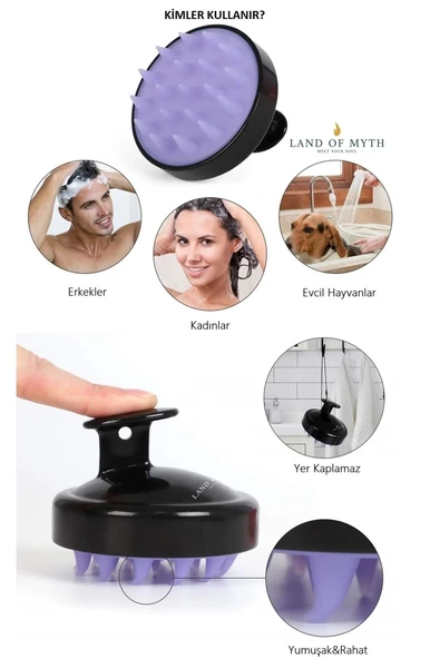 LAND OF MYTH Yumuşak Silikon Dişli Saç Derisi Masaj Şampuan Duş Fırçası Yetişkin Çocuk Evcil Hayvn Için - Siyah - 4