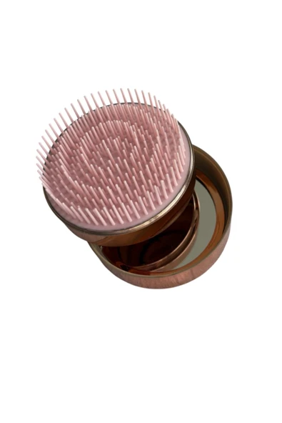 LAND OF MYTH LOM1281 Çanta Tipi - Ayna Kapaklı Saç Açma Tarama Fırçası – Bronze Gold - 2