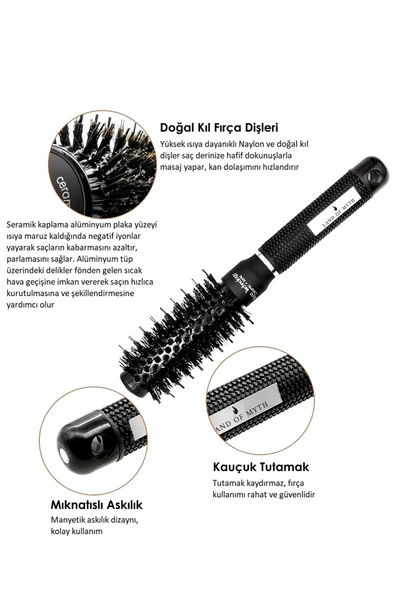 LAND OF MYTH 25 Mm-lom1091 Nano Teknoloji Seramik + Iyonik Termal Fön Saç Fırçası, Doğal At Kılı Diş, Profesyonel - 2