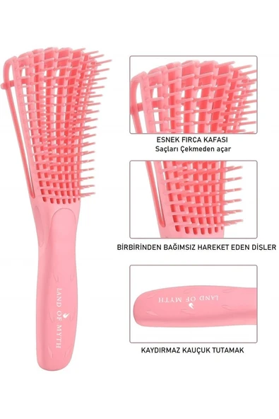 LAND OF MYTH Lom1192 Yeni Nesil Dolaşık Saç Açma Tarama Fırçası Ahtapot Dizayn Esnek Diş Kıvırcık Saç - Pembe - 3
