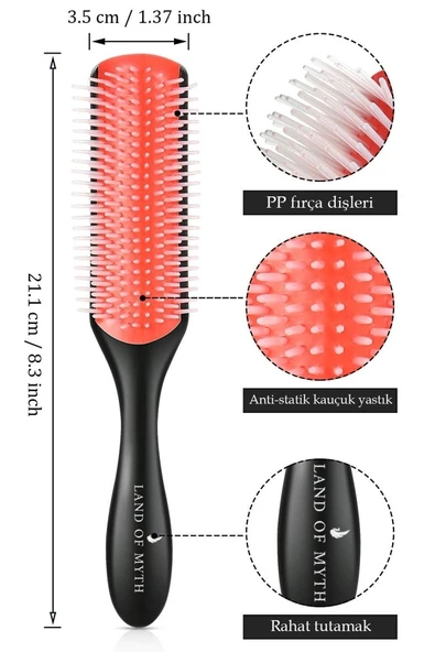 LAND OF MYTH Styling Brush, 9 Sıra Şekillendirme Fırçası, ( Curly Girl ) Kıvırcık Kız Metodu Fırçası - 2