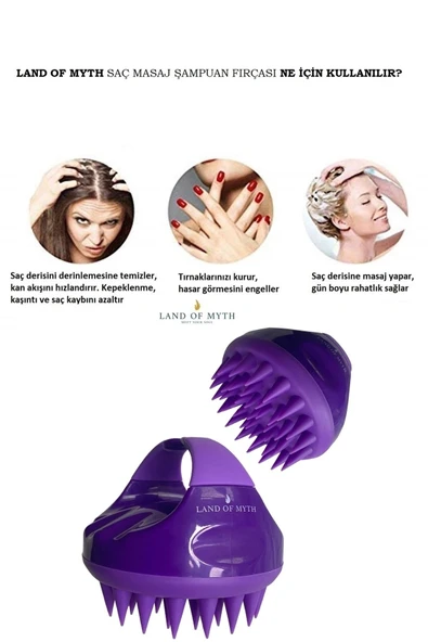 LAND OF MYTH Lom1401 Yeni Yumuşak Silikon Dişli Saç Derisi Masaj Şampuan Duş Fırçası (mor) - 4