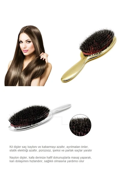 LAND OF MYTH Kaynak Saç Tarağı Premium Seri Oval Kürek Saç Açma Tarama Fırçası, Galvanik, Kaynak (gold) - 4