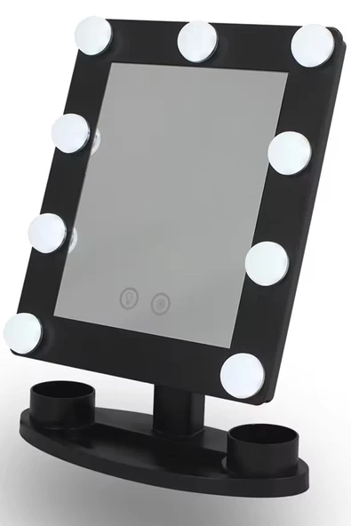 LAND OF MYTH Lom2092- Mini Hollywood Style 9 Led Ampül, 2 Renk Led Işıklı Makyaj Aynası, Dokunmatik Sensör -Siyah - 3