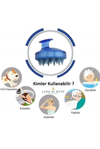 LAND OF MYTH Yumuşak Silikon Dişli Saç Derisi Masaj Şampuan Duş Fırçası, Yetişkin, Çocuk - Evcil Hayv Için - Mavi - 4