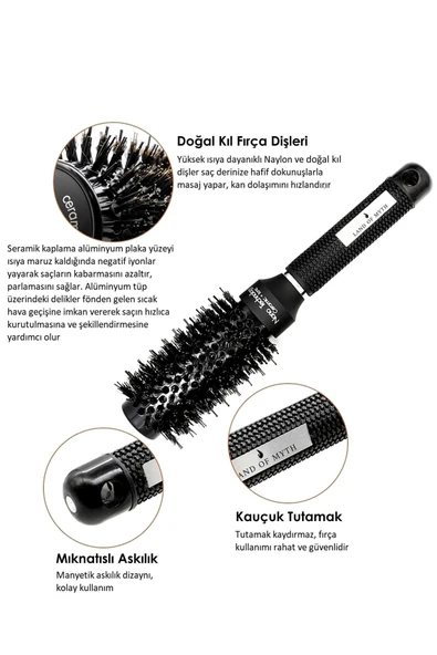 LAND OF MYTH 32 mm-Lom1092 Nano Teknoloji Seramik + İyonik Termal Fön Saç Fırçası, Doğal At Kılı Diş, Profesyonel - 2