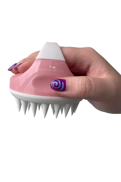 LAND OF MYTH Yeni Yumuşak Silikon Dişli Saç Derisi Masaj Şampuan Duş Fırçası (pembe-beyaz) - 3