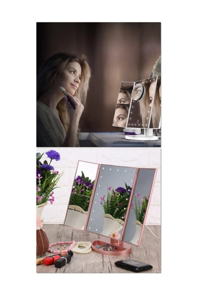LAND OF MYTH Büyütmeli 24 Led Işıklı Makyaj Aynası, 3 Panel, Katlanabilir, Dokunmatik Sensörlü (siyah) - 8