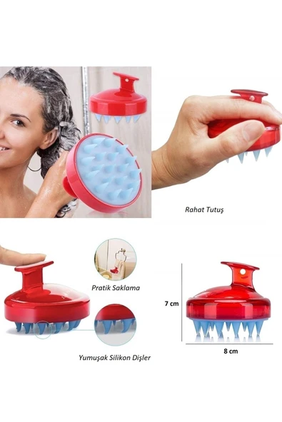 LAND OF MYTH Yumuşak Silikon Dişli Saç Derisi Masaj Şampuan Duş Fırçası, Yetişkin, Çocuk - Evcil Hayv Için -kırmz - 5