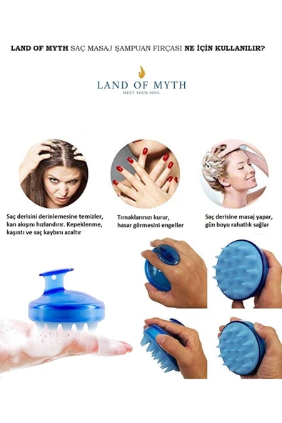 LAND OF MYTH Yumuşak Silikon Dişli Saç Derisi Masaj Şampuan Duş Fırçası, Yetişkin, Çocuk - Evcil Hayv Için - Mavi - 3