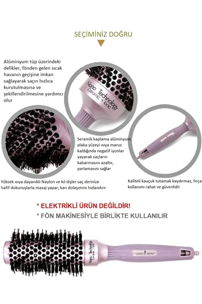 LAND OF MYTH 32 mm Nano Teknoloji Seramik + İyonik Termal Fön Saç Fırçası, Doğal Kıl Diş, Profesyonel Seri - 2