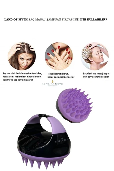 LAND OF MYTH Lom1402 Yeni Yumuşak Silikon Dişli Saç Derisi Masaj Şampuan Duş Fırçası (siyah-lila) - 4