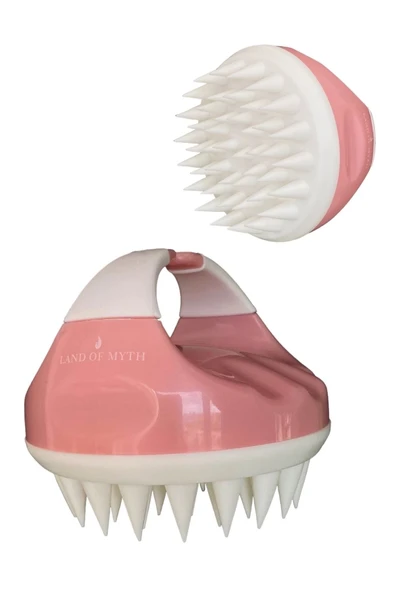LAND OF MYTH Yeni Yumuşak Silikon Dişli Saç Derisi Masaj Şampuan Duş Fırçası (pembe-beyaz)
