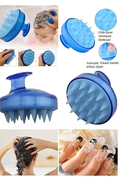 LAND OF MYTH Yumuşak Silikon Dişli Saç Derisi Masaj Şampuan Duş Fırçası, Yetişkin, Çocuk - Evcil Hayv Için - Mavi - 5