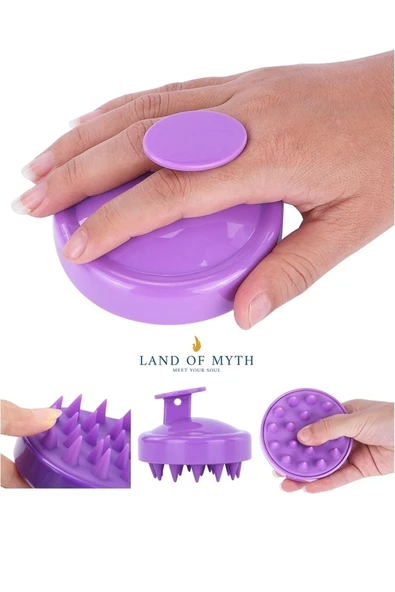 LAND OF MYTH Lom1036 Yumuşak Silikon Dişli Saç Derisi Masaj Şampuan Duş Fırçası Yetişkin Çocuk Evcil Hayvan - Mor - 2