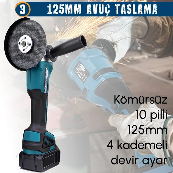 Prohummer PH279 88V 3IN1 Set (800Nm Somun Sıkma, Kırıcı Delici, 125mm Taşlama, Powerbank, LED) - 5