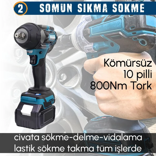 Prohummer PH279 88V 3IN1 Set (800Nm Somun Sıkma, Kırıcı Delici, 125mm Taşlama, Powerbank, LED) - 4
