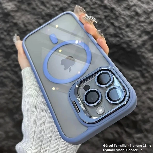 iPhone 13 Uyumlu Kılıf Klon Stantlı + Lens Korumalı MagSafe Kapak - 1