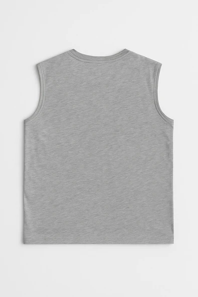 Erkek Bisiklet Yaka Baskılı Açık Mavi Kolsuz T-shirt - 3