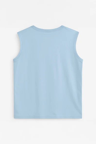 Erkek Bisiklet Yaka Baskılı Açık Mavi Kolsuz T-shirt - 3