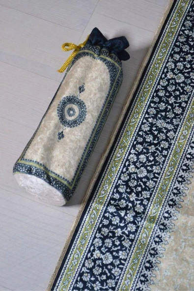 Mihrap Desenli İpek Dokulu Keseli Seccade Krem - Resim 2