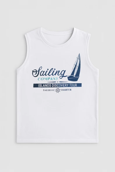 Erkek Bisiklet Yaka Baskılı Antrasit Kolsuz T-shirt - 6