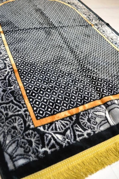 Lüks Kadife Seccade - 70x110 cm - Kalın Yumuşak Doku - Şık ve Konforlu Siyah - Resim 2