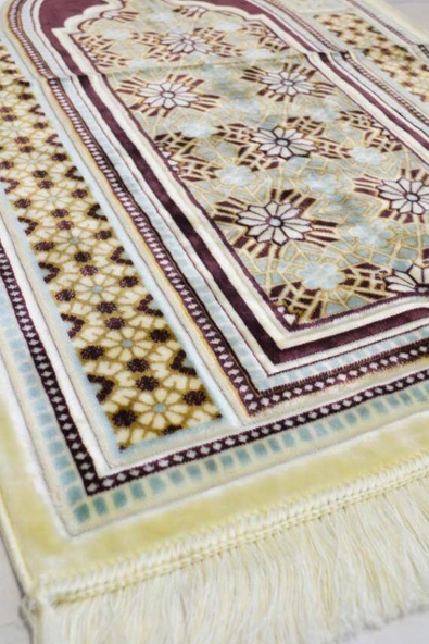 Lüks Kadife Seccade - 70x110 cm - Kalın Yumuşak Doku-Mihrap Desen Mor - Resim 3