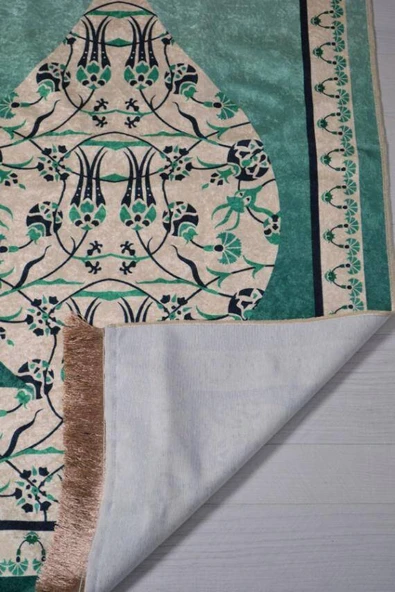 Pratik ve Taşınabilir İpek Dokulu Çantalı Seccade Yeşil - Resim 3