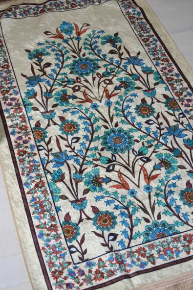 İpek Dokulu Keseli Seccade Çiçek Desenli Çok Renkli - Resim 4