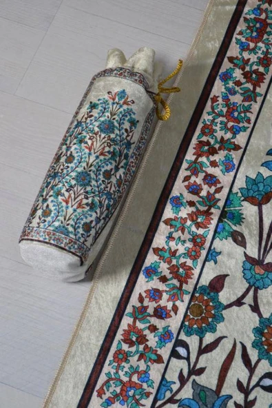 İpek Dokulu Keseli Seccade Çiçek Desenli Çok Renkli - Resim 2